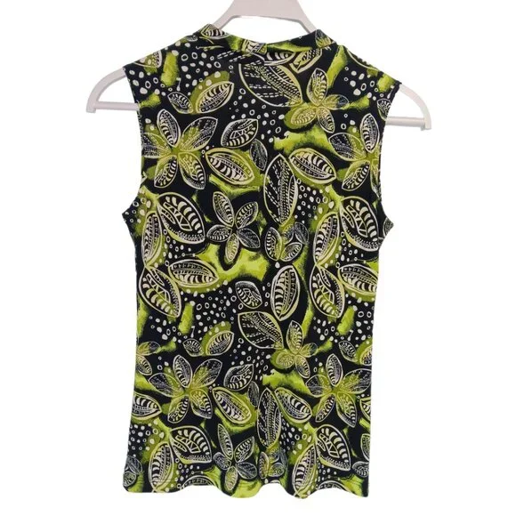 JKLA- Sleeveless Tank Stretch Light Faux Wrap collar-Lime Green-Black-Cream - Picture 2 of 16